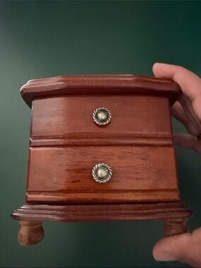 Source Unknown Wooden Mini Jewelry Chest in Warm Brown with Silver-Tone Knobs